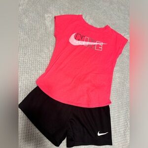 Nike Girl 2 Piece Top & Shorts Set ~ Fuchsia, Black, White & Gray / size 6